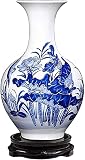 GAOLILI Vasen Vase Skulptur Vase Grave Ceramic Bauernhaus Vase Flowers Vase Handgemachte Handwerk mit rotierendem Base Lotus Pattern H
