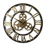 XHAEJ Retro Uhr Weinlese Europäische Wanduhr Handgemachte Retro Dekorative Luxuskunst Große Getriebe Holz Große Wanduhr Dekoration (Color : Gold, Size : 40cm)