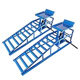 HENGMEI 2 Stück Auffahrrampen mit hydraulischem Wagenheber Hebeplattform - Laderampe Set 2000kg höhenverstellbar Reifenbreite bis 225