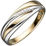 Jobo Damen Ring 585 Gold Gelbgold Weißgold bicolor 5 Diamanten Brillanten Goldring Größe 60