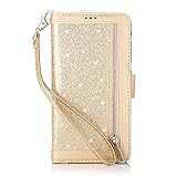 Miagon für iPhone 13 Pro Max Reißverschluss Brieftasche Hülle,Bling Glitzer Leder Handyhülle 9 Kartenhalter Flip Magnetverschluss Stand Schutzhülle Tasche und H