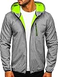 BOLF Herren Softshell Jacke Übergangsjacke Funktionsjacke Windbreaker Regenjacke Sportjacke Trainingsjacke Laufjacke Kapuze Outdoor Sportlicher Stil J.Style KS2195 Dunkelgrau M [4D4]