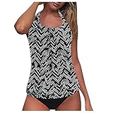 Zebin Zweiteiliger Damen-Badeanzug Tankini für Damen Tummy Control Tank Top + Badeshorts für Meer, Strand, Pool, Party, Urlaub, Schwarz , S