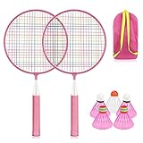 Wikay Badminton-Set für Kinder, Tragbar Badminton Racket Spielzeug 7 in 1 Kinder Schläger Set für Kinder-Profis Anfänger-Spieler Eltern-Kind-Sportspiele, Inklusive Tragetasche (Rosa)