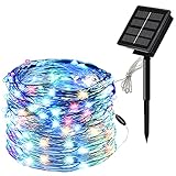 Solar-Lichterkette für den Außenbereich, solarbetrieben, wasserdicht, Kupferdraht, Lichterkette für Garten, Zaun, Terrasse, Hof, Party, Hochzeitsdekoration (mehrfarbig) (wie abgebildet, 1200 cm)