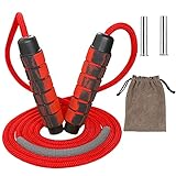 Rshuhx Springseil Erwachsene Fitness 9mm 520g Seilspringen Baumwolle Gewicht Skipping Rope Einstellbar Länge für Damen Männe mit Profi Training Verstellbares Sprungseil Sport für Gym Boxen MMA HIIT
