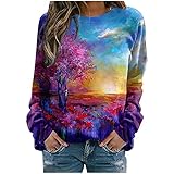 LFYYDS Damen Tie Dye Sweatshirt Mode Gemälde Bedrucktes Oberteile Langarm Rundhals Freizeit Sportshirt Herbst Winter Slim Sweatshirt Teenager Mädchen Tie Dye Tshirt Bekleidung