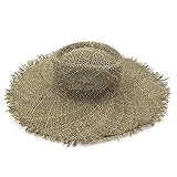 ZHU-ZHI-B-MZ, Damen Strandhut mit Strohhut für Damen, natürlicher breitkrempiger Lafia Strohhut mit Fransen, gewebt, Legant Mesh-Sonnenschutz Outdoor Kissen, 1, 55-58