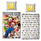 Character World Bettwäsche Super Mario 135x200 + 80x80 deutsche Größe · Nintendo · Mario Luigi & Friends 100% Baumwolle Teenager Kinder-Bettw