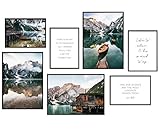 Hyggelig Home Premium Poster Set - 7 passende Bilder im stilvollen Set als Wohnzimmer Deko - Collage Wand Bild Schlafzimmer Flur - 3 x DIN A3 + 4 x DIN A4 - Set Lake - Ohne R