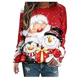LIEIKIC Damen Weihnachten Sweatshirt Langarmshirt Christmas Drucken Pullover Herbst Winter Bluse Tops Mode Ob