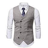 ZYYM Herren Anzug Weste Slim Fit Anzugweste V-Ausschnitt Weste Business Vintage Kariert Business Formelle Männer Suit Smoking Sakko Weste Hochzeit Party Festlich Feierlich Elegant Mens W
