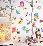 NEWROOM Kindertapete bunt Eule Baum Kinder Papiertapete gelb Papier Kindertapete Kinderzimmer Babytapete Baby