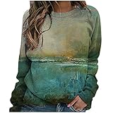 Dalaohu Damen-Sweatshirt, Baumwolle, langärmlig, große Größe, Pullover, Damen, Herbst, Rundhalsausschnitt, Sweatshirt 3D-Druck, Bluse, Casual, T-Shirt, S-3XL Gr. XL, grü