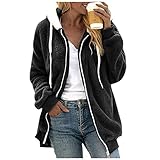 TWIOIOVE Jacke Damen Fleecejacke mit Kapuze Plüschmantel Reißverschluss Hooded Übergangsjacke Einfarbig Spleißen Tasche Kapuzenpullover Sweatershirt Gemütliche Warme Kapuzenjack