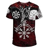 Norse Myth Graphic Viking Kurzarm Hoodies, Mens Ravens Compass Printed Tattoos Freizeitjacke, Fashion Vintage Übergroßer Lockerer Pullover Sport Streetwear (Color : T-shirt, Size : M)
