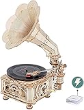 ROKR 3D Holzpuzzle für Erwachsene Teenager DIY Modellbausatz Basteln Mechanische Puzzle-Klassisches Grammophon, Automatischer und Manueller Modus LKB01D