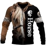 3D Gedruckt Herren Zipper Hoodie Herbst Schöne Pferd Sweatshirt Unisex Streetwear, Kapuzenpullover mit Reißverschluss., S