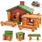 HYAKIDS 90 Stück Bausteine Bauklötze Holz mit Handbuch und Koffer, DIY Holzbausteine Set Holzspielzeug für Kinder Baby Lernspielzeug für Mädchen Jungen 2 3 4 5