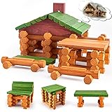 HYAKIDS 90 Stück Bausteine Bauklötze Holz mit Handbuch und Koffer, DIY Holzbausteine Set Holzspielzeug für Kinder Baby Lernspielzeug für Mädchen Jungen 2 3 4 5