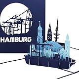 Pop Up Karte „Hamburg – Hamburger Hafen Panorama“ - 3D Grußkarte als Souvenir, Geburtstagskarte & Einladung zur S