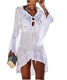 Cyiozlir Strandkleid Damen Elegant Gestrickte Bikini Cover Up Strandponcho Boho Häkelkleid Sommer Strand Pareo (#Weiß)