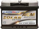 Solarbatterie 12V 100AH Electronicx Solar Edition AGM Batterie Solar Akku Versorgungsbatterie stromspeicher photovoltaik Camping Solaranlage G