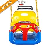 IMMEK Babyschaukel 3 in 1 Babysitz verstellbar und mitwachsend Schaukelsitz Gartenschaukel für Baby und Kinder mit Rückenlehne und Anschnallgurt belastbar bis 200kg Blau Indoor O