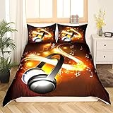 Bettwäsche 135x200 kopfhörer Musik bunt Weiche GebüRstet Mikrofaser 3D Muste Bettbezug Set und 2 Kissenbezug 80x80 cm mit ReißV