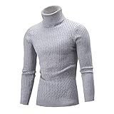 Xmiral Pullover Men Reine Farbe Rollkragen Langarm Slim Strickhemd Top(Grau,L)