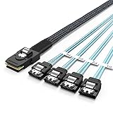 CableCreation Mini SAS 36 Pin-Stecker (SFF-8087) zu 4 x SATA 7 Pin-Buchsen Kabel, Mini SAS Host/Controller zu 4 SATA Target/Backplane, Länge 0,5M