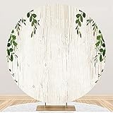 OFILA 1.25x1.25m Runder weißer Holzbrett Hintergrund Blätter Holzbrett Fotografie Hintergrund Hochzeit Hintergrund Brautdusche Hintergrund Geburtstagsfeier Hinterg