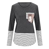 Eaylis Damen Lässige Baumwoll-Langarmbluse Modisches Hemd mit Zwei Taschen und Nähten, Langarmshirt trachtenshirt extra lang Petrol Coole T-Shirt für mädchen Sweatshirt Bluse Oberteile Top