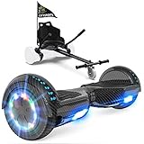 GeekMe Hoverboards mit Sitz, Elektroroller Hoverkart, Elektro Scooter Go-Kart mit Bluetooth-Lautsprecher LED-Leuchten, Geschenk für Kinder Jugendliche Erwachsen (Carbon Black+Black Kart)