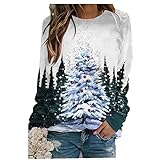 WAQD Weihnachten T-Shirts Damen Schneemann Pullover Herbst-Winter Langarm O-Ausschnitt Lässig Sweatshirt Damen Pulli Teenager Mädchen Weihnachten Pullover Herbst-Winter Langarmshirt Ob