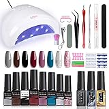 LILY'CUTE Gel Nagellack Starter Set mit 48W UV Lampe 8 Farben UV Nagellack Schwarz Braun Gel Set UV LED Nagellampe mit Base und Top Coat, Matter Decklack Gel Polish Set für Nail Art Salon zu H