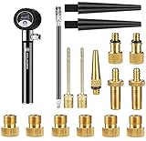 15-teilig Fahrradventil Adapter+Tragbare Fahrradpumpe mit Manometer,Alle Ventiladapter SV AV DV Ventil,mit Manometer,120 PSI Mini-Fahrradreifenpumpe, Universal-Fahrradreparaturset/Black