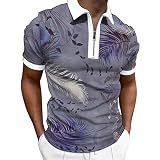 Polo Hemden Herren Kurzarm Businesshemden Retro Kurzarmshirt Slim-Fit Freizeithemd Männer Reißverschluss T-Shirt Herrenoberteile Tunika Muster Sportshirt Sommer T