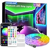 Shineline 15 m LED Strip, 1 Roll Bluetooth App and Remote Control RGB LED Strip, Music Sync Colour Changing LED Light Strip for Bedroom, Living Room, Kitchen, Ceiling, Party, Home D