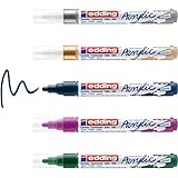 edding 5100 Acrylmarker - grün violett blau silber gold - 5 Acrylfarben Set (festlich) - Rundspitze 2-3 mm - Acryl Farben zum Malen auf Leinwand, Holz, Steine - Acrylstifte für Steine w