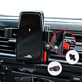 OSHINEW 5 in 1 Auto Handyhalterung, 15W Fast Qi Wireless Charger Handyhalter mit Bluetooth-Headset, Upgrade Sensor Schnellladen Ladegerät QC3.0 Adapter + Lüftungsclips für iPhone Samsung Huaw