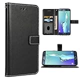 FDCWTSH Kompatibel mit Samsung Galaxy S6 Edge Wallet Case und Handschlaufe Lanyard Leder Flip Cover Kartenhalter Ständer Handy Hüllen für Glaxay S 6 Gaxaly 6s Galaxies GS6 SM-G920V G920A Schw