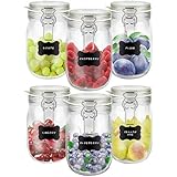Creative Home 6 x Vorratsgläser mit Bügelverschluss | 1 Liter | Drahtbügel-Glas Aufbewahrungs-gläser Einmachgläser mit Deckel und Gummiring | 8 Wiederverwendbare Aufkleber + 1 Anti-Staub