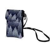 Haminaya Kleine Umhängetasche Schwarzweiss-Hölzer vertraglich gebunden Mini Multifunktions Handy Geldbörse Brieftasche Kartenhalter Tasche, mit verstellbarem Schultergurt 19x12x2