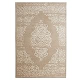 havatex Moderner Teppich Soraya - Farbe: Beige | angesagtes Ornament Medallion im Used-Look und mit Hoch-Tief-Struktur | Wohnzimmer Schlafzimmer, Farbe:Beige, Größe:80 x 150