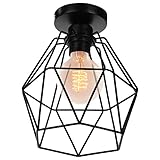 Pendelleuchte Retro Hängelampe Drahtleuchte,Retro E27 Lampenfassung Leuchtmittel Metall Lampenschirm Deckenlampe Semi-Flush Mount Pendelleuchte,Schwarz,200mm*200mm(Leuchtmittel nicht inklusive)