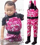 NEYGU Kinder Wathose 5 mm Neopren Thermo- und wasserdichte Wathose mit Gummistiefeln, hält Kinder unter -35 °C, Pink Camo Style 4T