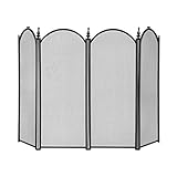 Kaminschirm Großer schwarzer Kamin-Bildschirm 4 Panel Eisen-Kamin-Bildschirm-Metall-dekoratives Mesh-Massivstahl-Funkenschutzabdeckung im Freien-Werkzeug-Zubehör, 47.2 in x 31.5 in Kamin Funk