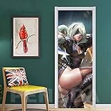 DKCAFA Türtapete Selbstklebend TürPoster Türaufkleber 3D Schlafzimmer Badezimmer Wasserdicht Wandaufkleber Abnehmbare Professionelle Vinyl Türfolie, Spiel kämpfendes Mädchen 77x200