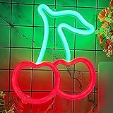 Kirsche Neon-Schilder, süße Frucht-Neonlichter für Wanddekor Batterie oder USB-betriebene LED-Leuchtschilder für Schlafzimmer, Kinderzimmer, Wohnzimmer, Bar, Party, Weihnachten, Hochzeit, Grün R